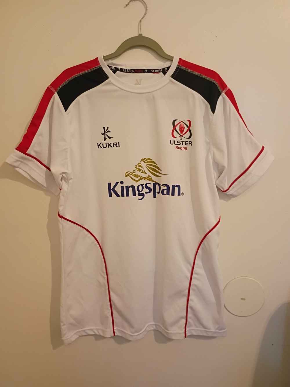 Kukri Men's White Rugby Jersey Top with Red & Black Panels Sz XL